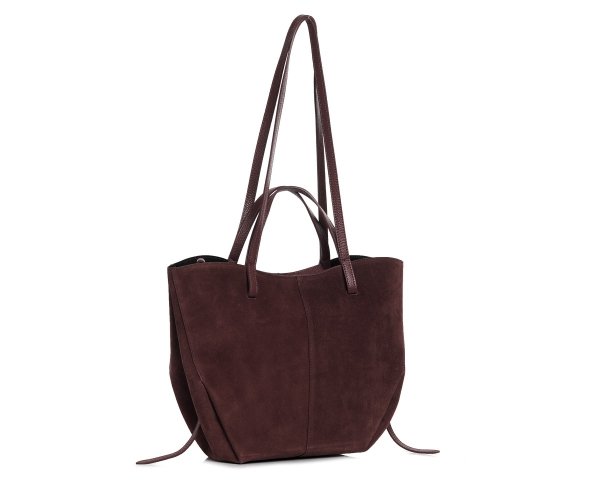 Włoska skórzana torba damska Shopperka Solome Rosa brązowa zamszowa skos