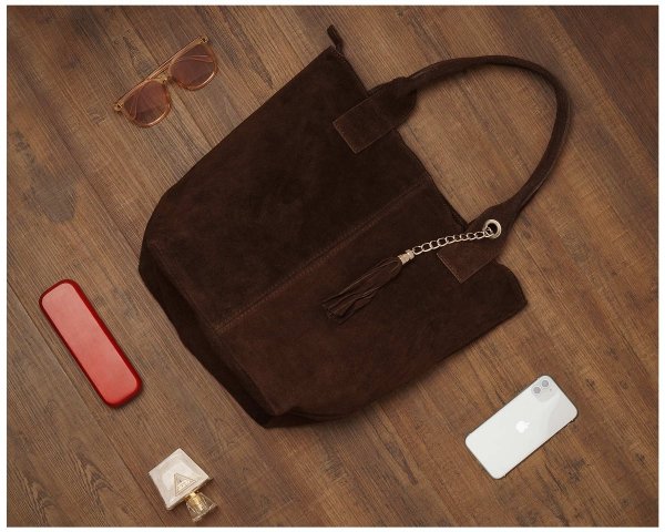 Skórzana torba damska włoska torebka miejska Solome Carvela brązowa zamszowa plener