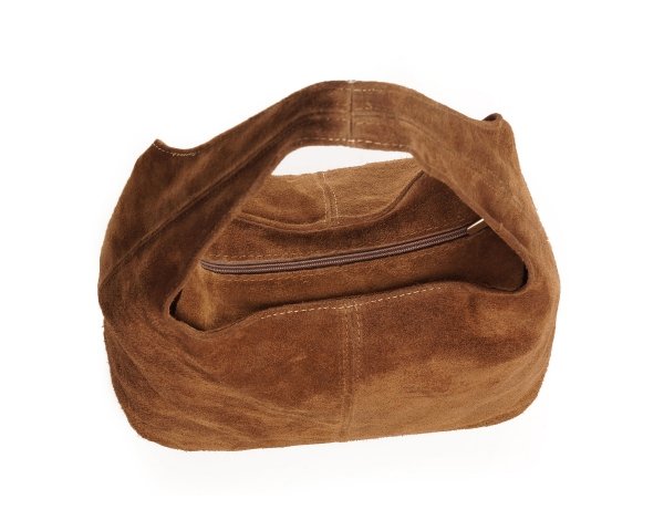 Skórzana torba damska włoska torebka miejska Solome Oponka taupe zamszowa z góry