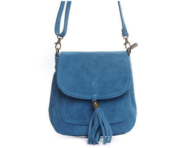 Damska skórzana zamszowa torebka listonoszka Solome Navia niebieska przód