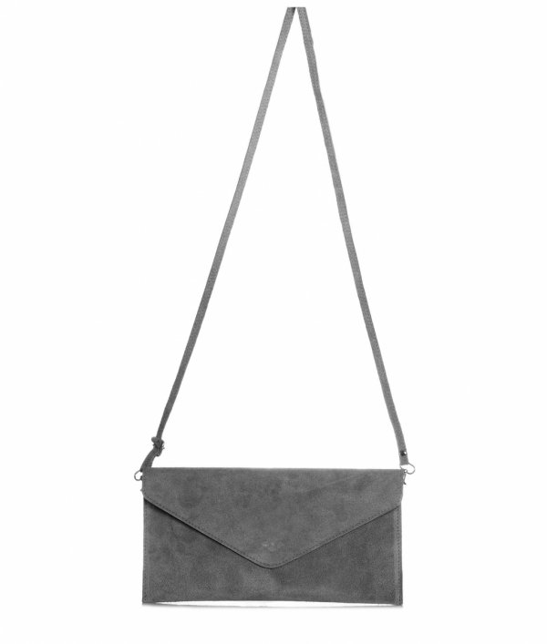 Skórzana włoska torebka wizytowa kopertówka Solome L1 szara zamsz na pasku