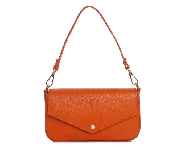 Damska skórzana kopertówka torebka wizytowa Solome L3 pomarańczowa na pasku