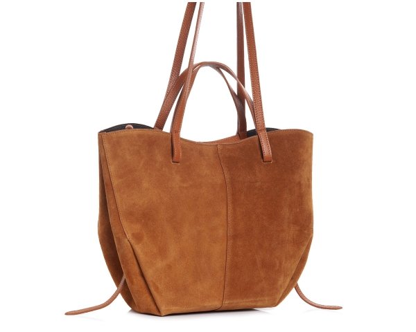 Włoska skórzana torba damska Shopperka Solome Rosa brązowa koniak zamszowa skos