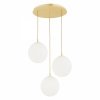 Lampa wisząca elegancka złota 3 płomienna białe kule opal mat ryflowane szkło mosiądz szczotkowany PALOMA 6306 Argon