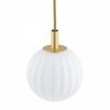Lampa wisząca minimalistyczna biała kula opal mat 12cm ryflowane mleczne szkło złote mosiężne dodatki PALOMA 8506 Argon