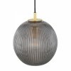 Lampa wisząca elegancka kula ciemne dymne ryflowane szkło złote dodatki mosiądz 25cm PALOMA 8513 Argon