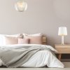 Minimalistyczna lampa stołowa lampka nocna transparentne ryflowane szkło biały abażur satyna mosiądz szczotkowany HAMPTON 8540 Argon