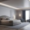 Uniwersalna lampa stołowa lampka nocna transparentne ryflowane szkło beżowy abażur satyna mosiądz szczotkowany HAMPTON 8541 Argon
