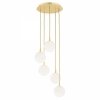 Lampa wisząca złota białe kule opal mat ryflowane szkło 5 płomienna mosiądz szczotkowany PALOMA 2183 Argon