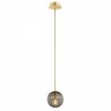 Lampa wisząca elegancka kula ciemna dymna ryflowane szkło złote dodatki mosiądz 12cm na okrągłej podsufitce PALOMA 8512 Argon