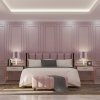 Duża lampa stołowa lampka nocna transparentne ryflowane szło różowy abażur satyna mosiądz szczotkowany HAMPTON 8542 Argon