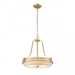 Lampa wisząca Gotham 4 źródła światła szczotkowany mosiądz dworkowa okrągły abażur QZ-GOTHAM-P-BB QUOIZEL