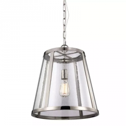 Klasyczna lampa wisząca z dekoracyjnym szklanym kloszem w stylu nowojorskim Harrow - 1 polerowany nikiel FE-HARROW-P-M Feiss 