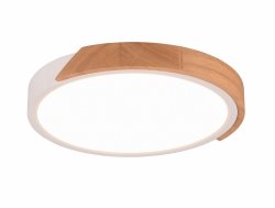 Okrągły nowoczesny biały plafon sufitowy LED z elementem drewna JANO R67201131 RL