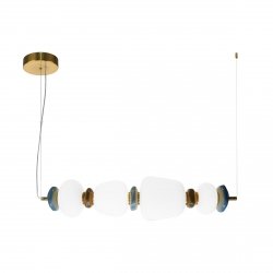 Designerska złota lampa wisząca okrągła LED dekoracyjne elementy z ceramiki szklane białe klosze EVANS PND-94981-4A-GD Italux nad wyspę stół Art Deco jadalniana nad stół