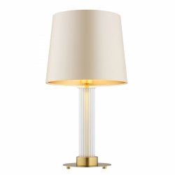 Uniwersalna lampa stołowa lampka nocna transparentne ryflowane szkło beżowy abażur satyna mosiądz szczotkowany HAMPTON 8541 Argon