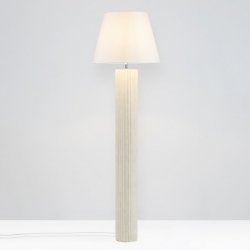 Lampa podłogowa podstawa z kamienia przegrzebkowego tkaninowy biały abażur Luces Exclusivas