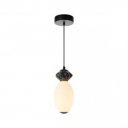 Nowoczesna lampa wisząca LED czarny klosz z ceramiki szklana biała kula BALOS PND-94921-1B-BK Italux nad wyspę stół Art Deco