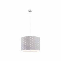Dziecięca lampa wisząca szary tkaninowy okrągły abażur w białe gwiazdki stal lakierowana MAGIC 4134 Argon