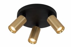 Nowoczesny plafon lampa sufitowa czarno-złota regulowane trzy tuby uniwersalna minimalistyczna aluminiowa RITMO 09942/13/02 Lucide
