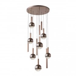 Kaskadowa miedziana lampa wisząca szklane kule okrągłe LED 60W 3000K Camino Italux PND-24038-12A-COPP nad atresolę salonowa
