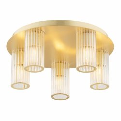 Plafon elegancki 45cm 5-płomienny mosiądz transparentne szkło ryflowane tubki glamour HAMPTON 2178 Argon