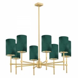 Żyrandol klasyczny elegancki 8-płomienny olbrzymi zielony abażur welur tuba stelaż mosiądz do salonu ABRUZZO 5055 Argon