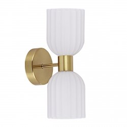 Złoty podwójny kinkiet w stylu art deco glamour szklane białe mleczne klosze Light Prestige PIEGA LP-939/2W white