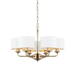 Lampa wisząca abażurowa biało-mosiężna sześciopłomienna okrągła minimalistyczna klasyczna HIGHCLERE 98936 ENDON 