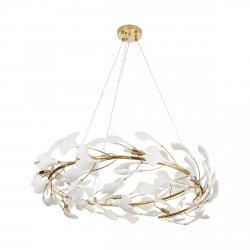 Dekoracyjna nowoczesna biała lampa wisząca ceramiczne listki 8 źródeł światła okrągła designerska boho BOTANIKA XY080P-80 Step Into Design