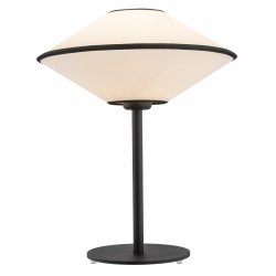 Lampa stołowa utrzymana w eklektycznym amerykańskim stylu z tkaninowym abażurem o niebanalnym kształcie TROY 4284 Argon 