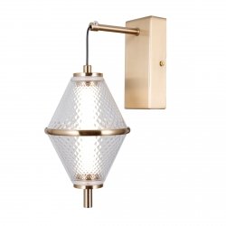 Nowoczesny kinkiet led Fuente Italux WL-34395-1-HBR szklany siatkowany klosz salonowy ozdobny złoty