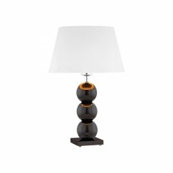 Lampa stołowa lampka nocna elegancka finezyjna szklane czarne kulki podstawa biały tkaninowy abażur el.chromowane FUDŻI 4058 Argon