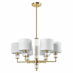 Złota lampa wisząca żyrandol abażurowy SUTTON P06692BR-WH lampa salonowa jadalniana Glamour złota z białymi abażurami