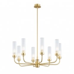 Rozłożysty żyrandol 8-płomienny mosiądz transparentne szkło ryflowane tuba nowoczesny elegancki klasyczny PRESTON 5082 Argon