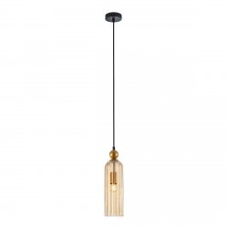 Dekoracyjna Lampa Wisząca w Stylu Art Deco Szklany Bursztynowy Kosz LEVIE PND-28636-1L-GD-AMB ITALUX GLAMOUR