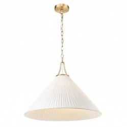 Klasyczna lampa wisząca mosiężna stożkowy abażur plisowany dekoracyjna do salonu PROVIDENCE P01521BR-WH