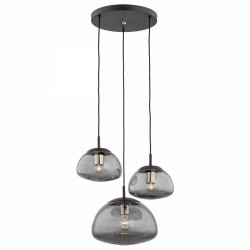 Designerska szklana lampa wisząca na okrągłej podsufitce potrójna dymny klosz czarne dodatki TRINI 1493 Argon