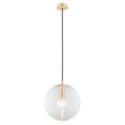 Prosta lampa wisząca minimalistyczna szklana kula transparentna ryflowana poziomo mosiądz okrągła podsufitka EVANS 8577 Argon