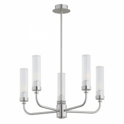 Rozłożysty żyrandol 5-płomienny niklowany transparentne szkło ryflowane tuba nowoczesny elegancki klasyczny PRESTON 2198 Argon