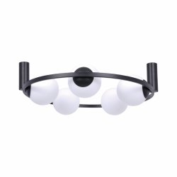 Minimalistyczna Czarna Lampa Sufitowa Plafon Ring Szklane Białe Kule ORBIT 5 5009 ZUMA LINE