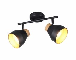 Nowoczesny plafon lampa sufitowa podwójna czarna regulowana klasyczna uniwersalna metalowa drewniany dekor VALENTIN R81922032 Rl
