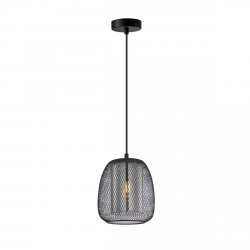 Dekoracyjna Lampa Wisząca w Stylu Loft Czarna Siateczka Szklany Dymiony Klosz AMIRIA PND-28612-BK-SG ITALUX