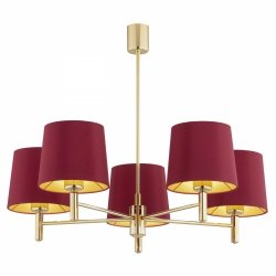 Aksamitny żyrandol lampa wisząca czerwony abażur 5 płomienny duży kwintesencja elegancji i stylu PONTE PLUS 2169 Argon 