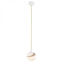 Biała Lampa Wisząca Marmurowy Wzór Alabaster Kremowy Przewód Złoty ALMIROS 8451 ARGON