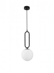 Designerska lampa wisząca w kolorze czarnym biała szklana kula Pinto le41765