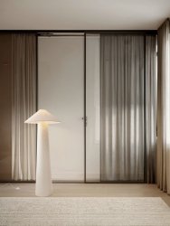 Lampa podłogowa stojąca lniana abażurowa biała rystykalna boho industrialna Luces Exclusivas