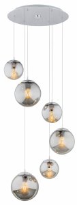 Lampa wisząca fantastyczna designerska szklana duża 6-płomienny lister grafit kule retro chromowana podsufitka OPTICA 2529 Argon