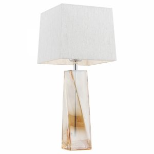 Piękna lampa stołowa lampka nocna klasyczna szklana lister miodowy designerska podstawa srebrny tkaninowy abażur LILLE 3840 Argon