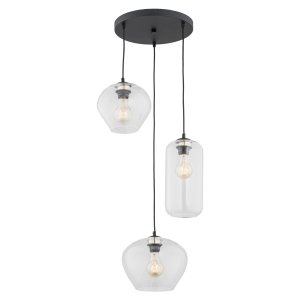Szklana lampa wisząca kaskadowa piękne przezroczyste klosze o różnych kształtach czarne dodatki KALIMERA 1431 Argon